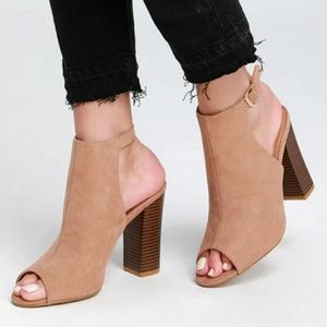 Camel Suede Peep Toe Booties